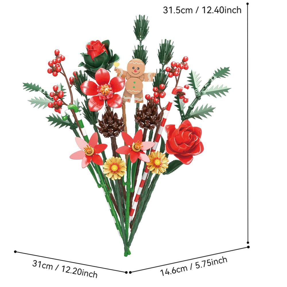 

Creative Holiday Construction Blocks 865Pcs Bouquet Roses Gingerbread Man Desktop Decor DIY Craft Romantic Present Xmas Valentine 865pcs