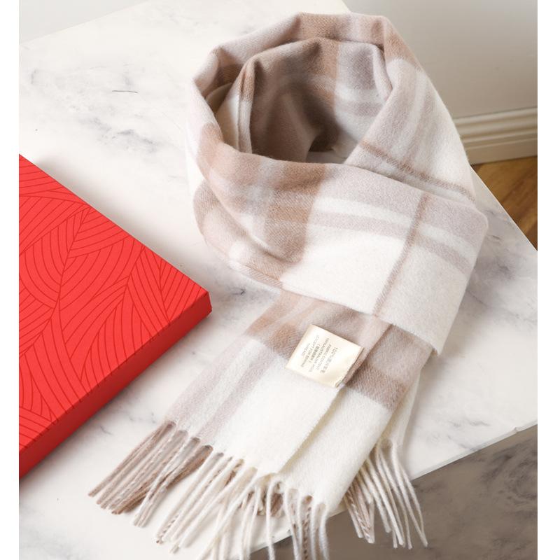 100 pure wool scarves for men and women, winter high-end new plaid scarves, gifts for couples