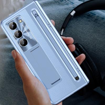 Kryt na telefon pro Samsung Z Fold 6 PC skořepina se slotem na pero ochrana s pružinovým pantem a integrovaným stojánkem kryt na celé tělo s ochranným sklem na displej