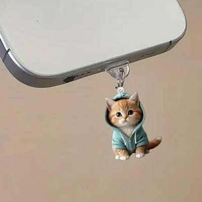2D Acrylic Dust Plugs Charging Port Protector with Cat Pendant Small
