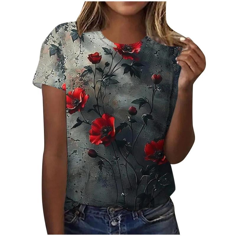 3D Růže Sedmikráska Potisk Dámská Trička Letní Móda Květinová Grafika Krátký Rukáv Top Nadměrná Dámská Trička Ležérní Dívčí Trička