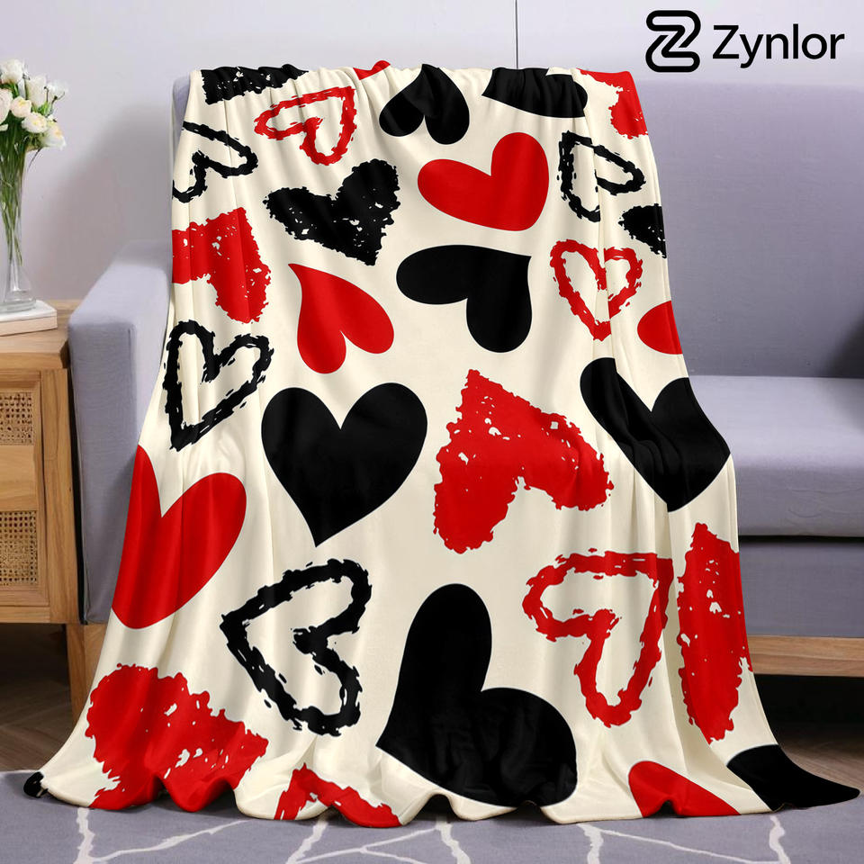 Sketch Red Black Heart Ultra Soft Sherpa Fleece Blanket Fluffy Warm Halloween Cozy Throw for Sofa Couch Bedroom Gift All Season