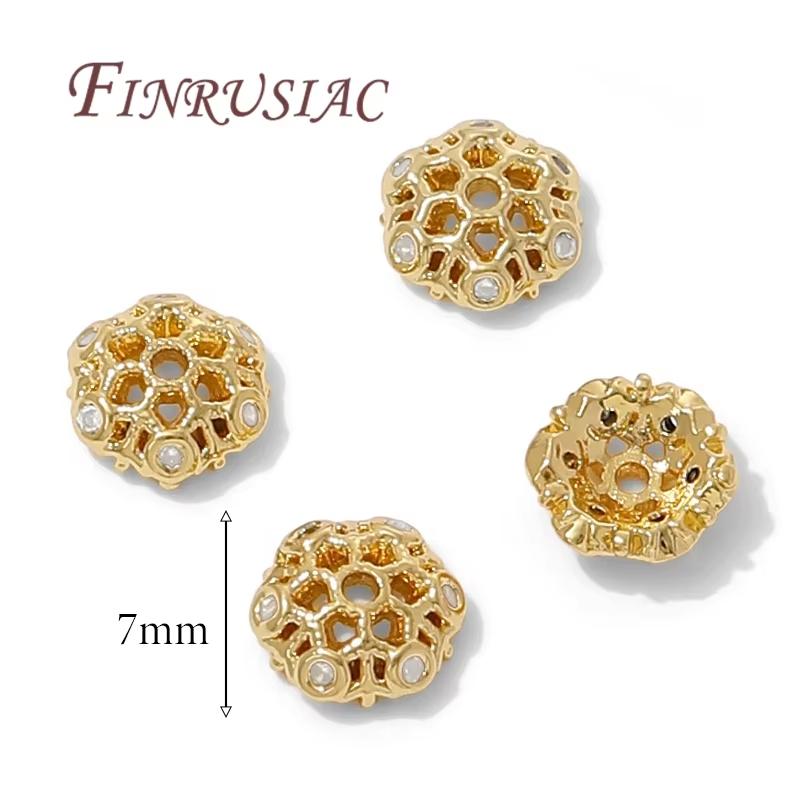 8.5mm Spacer Bead Caps 18K Gold Plated Brass with Zircon Flower Bead End Caps For Jewelry Making Supplies DIY Accessories