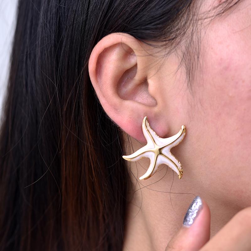 Vintage Starfish Stainless Steel Stud Earrings For Women Enamel Geometric Gold Color Earrings Ocean Beach Summer Jewelry Gift