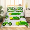 Cartoon Garbage Truck Duvet Cover Green Trash Truck Bedding Set Green Vehicle Car Comforter Cover Garbage Truck Toy Quilt Cover