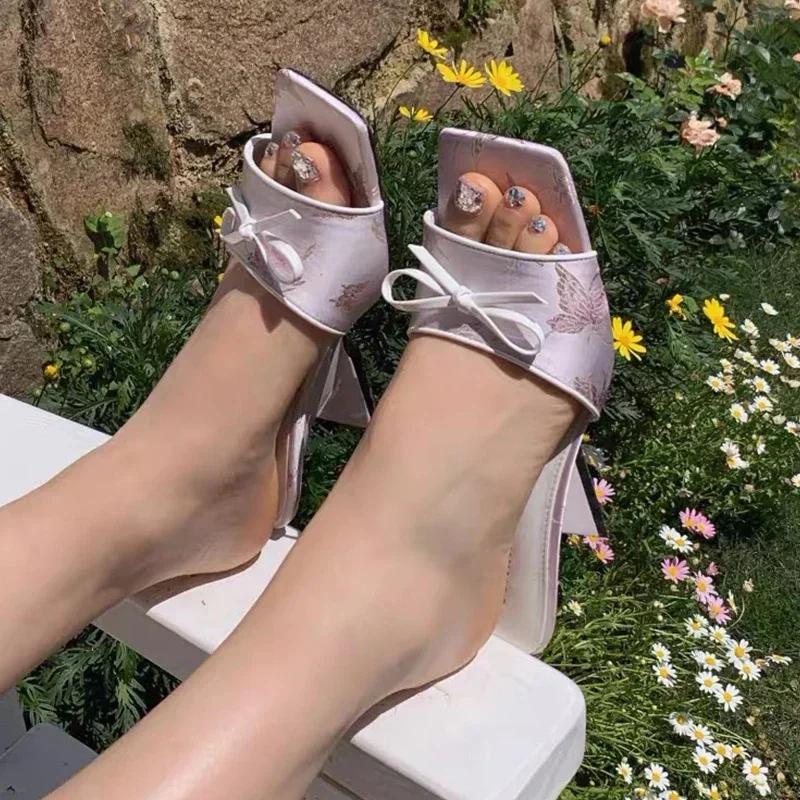 

Fashion Bow Women s Slippers Designer High Heels Shoes Sexy Heeled Sandals 2025 New Brand Summer Pumps Party Flip Flops Zapatos De Mujer 35 розовый