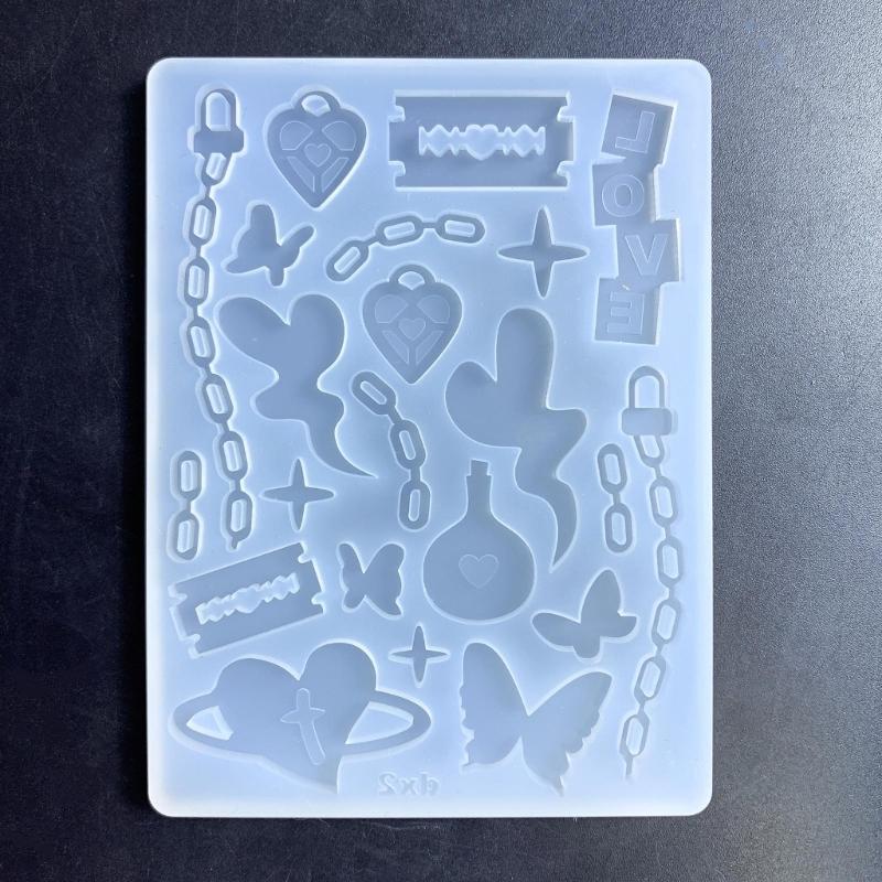 Filler Various Symbols Love Butterfly Chain Silicone Mold Keyring Pendant Handmade Ornament Mold for Birthday Gift