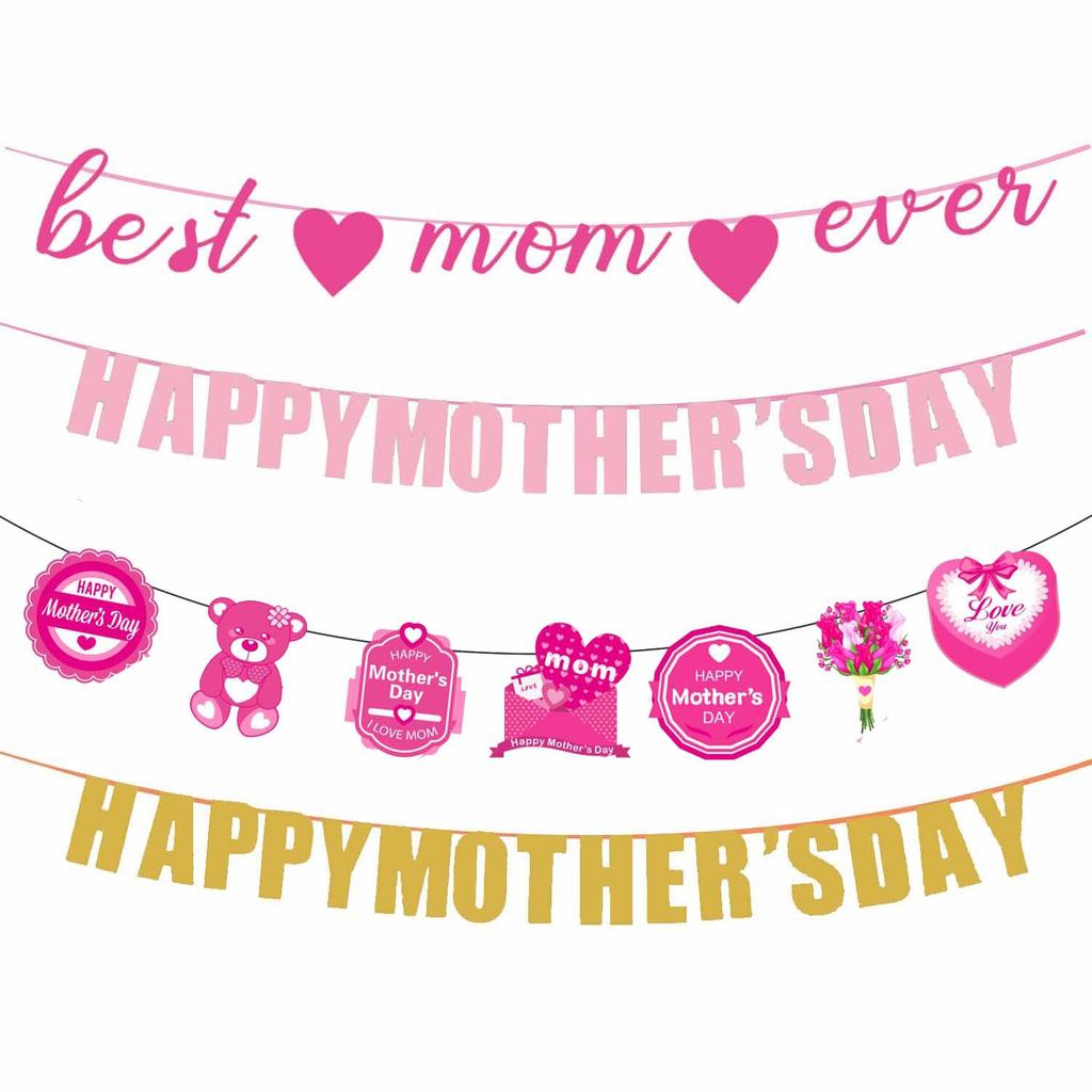 Mothers Day Decorations Happy Mothers Day Banner Best Mom Ever Heart Shape Hanging Garland Party Supplies Festive Home Party Decor