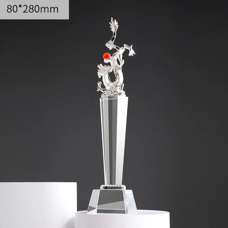 Customized Dragon Shaped Crystal Trophy Annual Meeting Awards Excellent Employee Souvenirs Home Decor Crafts Lettering Medal 1Pc