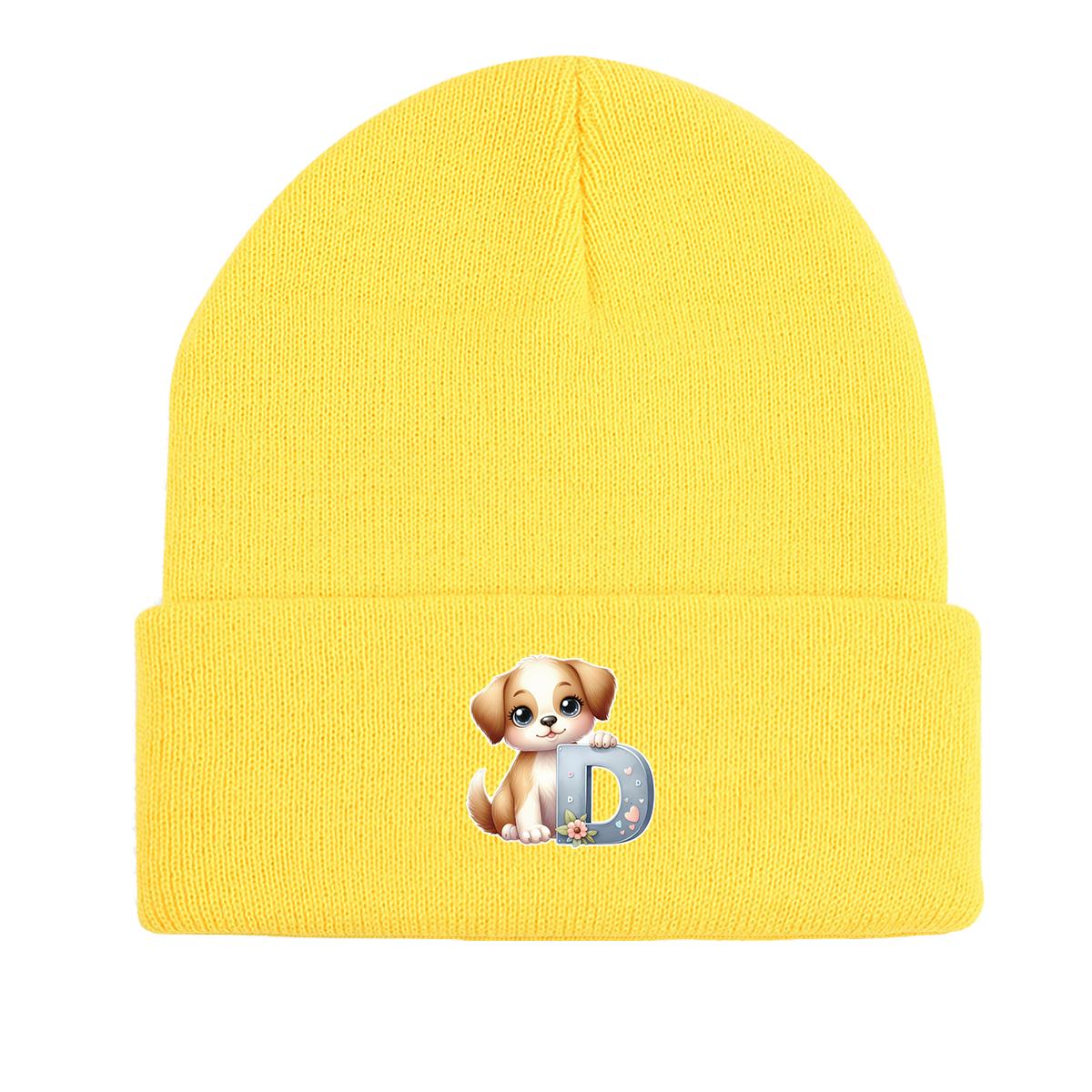 

1 шт., вязаная шапка с буквами алфавита от A до Z и принтом животных, 260 вязаных шапок на выбор, для мужчин и женщин as the picture жёлтый