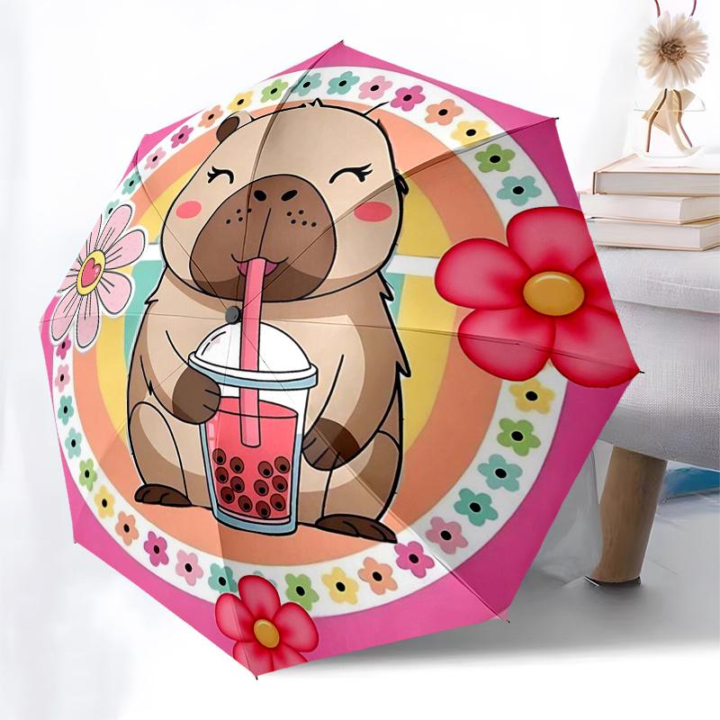 Capybara Themed Travel Umbrella-8 Ribs Automatic Opening and Closing, Portable Folding Design, Compact and Stylish Umbrella Suitable for Out