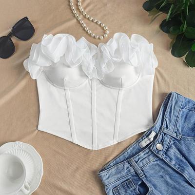 White Petal Edge Ruffle Bandeau: Retro Strapless Slimming Top