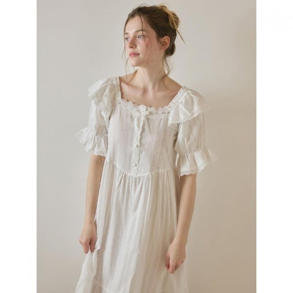 Lunaluz Women S Lilia Cotton Square Neck Short Sleeve dreSS Pajama