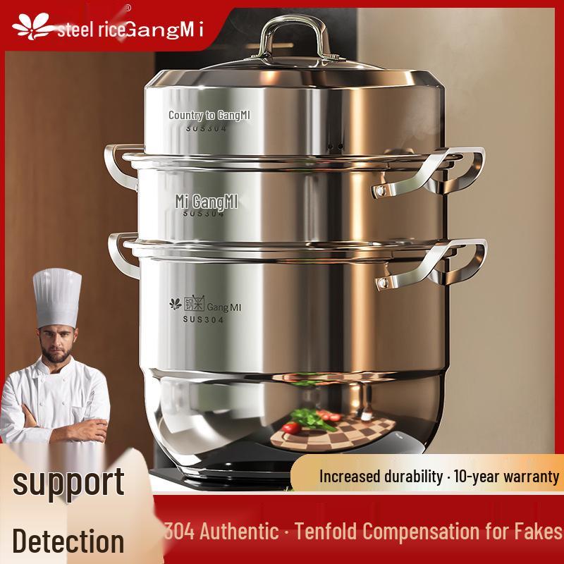 

Extra Thick 304 Stainless Steel Steamer Pot with Multi-layer Steaming Basket for Buns - Induction Compatible 28cm Two Layers (3.7 lbs)