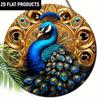 Wooden Diwali Decor Wooden Ornament - Blue Peacock Pattern Gold Background -2D Flat Products-for Door,  Farmhouse, Street, Shop, Garage, Bar,