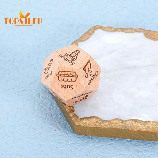 Lebensmittel-Entscheidungswürfel für Date Night – 12-seitig, zur Verbesserung der Beziehung, Holz-Essenswürfel-Entscheidungswürfel mit romantischer Grafik für Abendessen