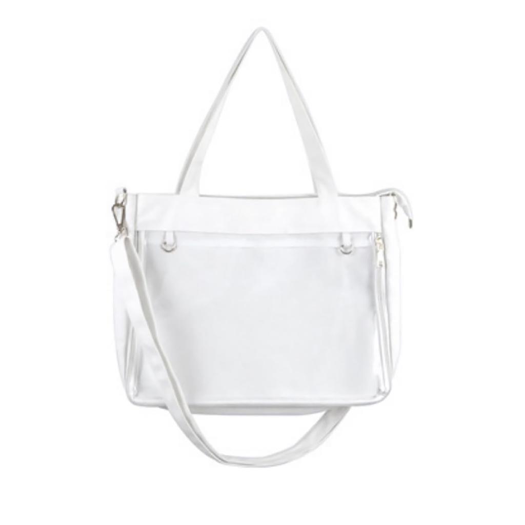 CAWKAY Ita Bag, 2-Way, Tote Bag, Shoulder Bag, Clear Bag, Decorative Bag, Canvas Bag, School Bag, Women's (White)