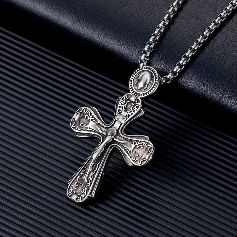 Stainless Steel Gothic Cross Pendant Men's Hip-Hop Titanium Necklace