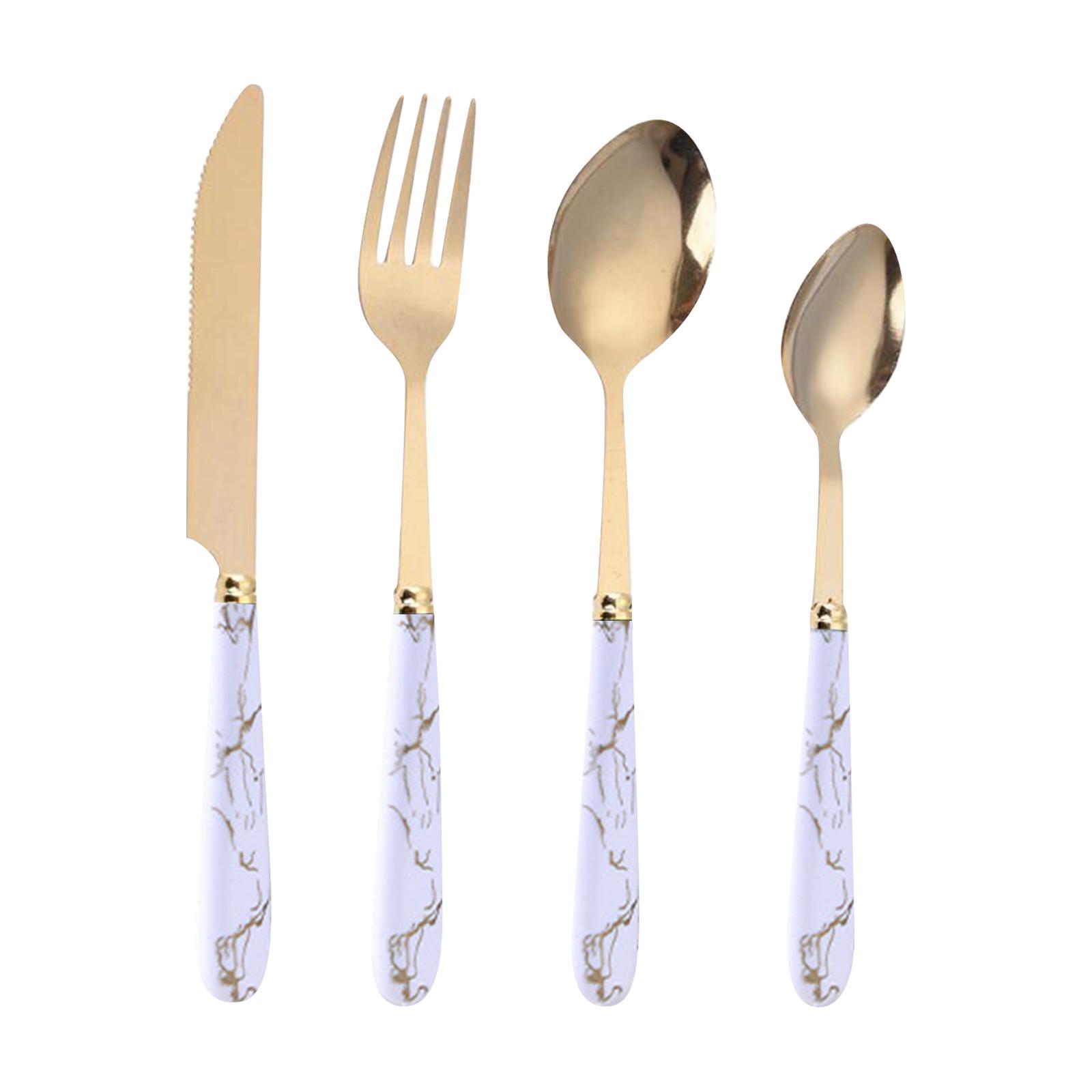 

Набор посуды из нержавеющей стали из 24 предметов, керамическая ручка, узор, пластиковая ручка, набор ножей, ложек и вилок в западном стиле One Size белый