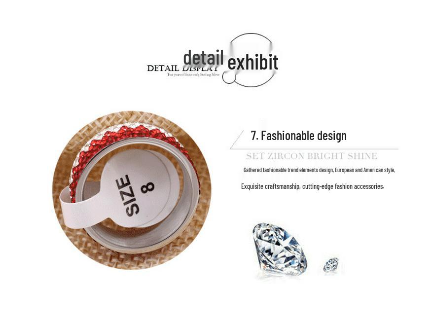 8MM Rhinestone Gradient Student Fashion Stainless Steel Ring