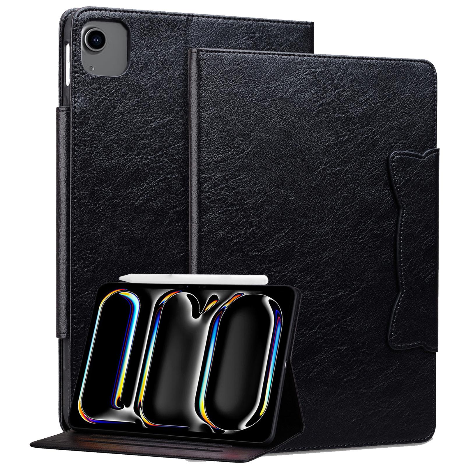 

For iPad Air 13 (2025)/(2024) Case Viewing Stand PU Leather Tablet Cover Cat-Shaped Magnetic Clasp Black