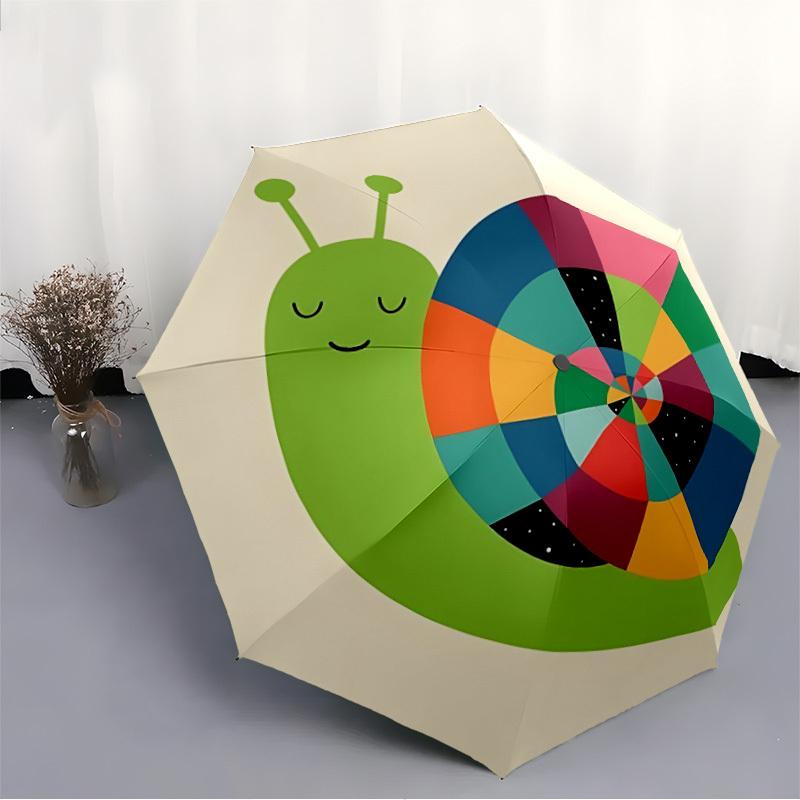 1PC Spiral Shell Automatic Windproof Umbrella 8 Rib Portable Folding Black Iron Frame for Outdoor, Beach, Travel, Beach Umbrella,S27