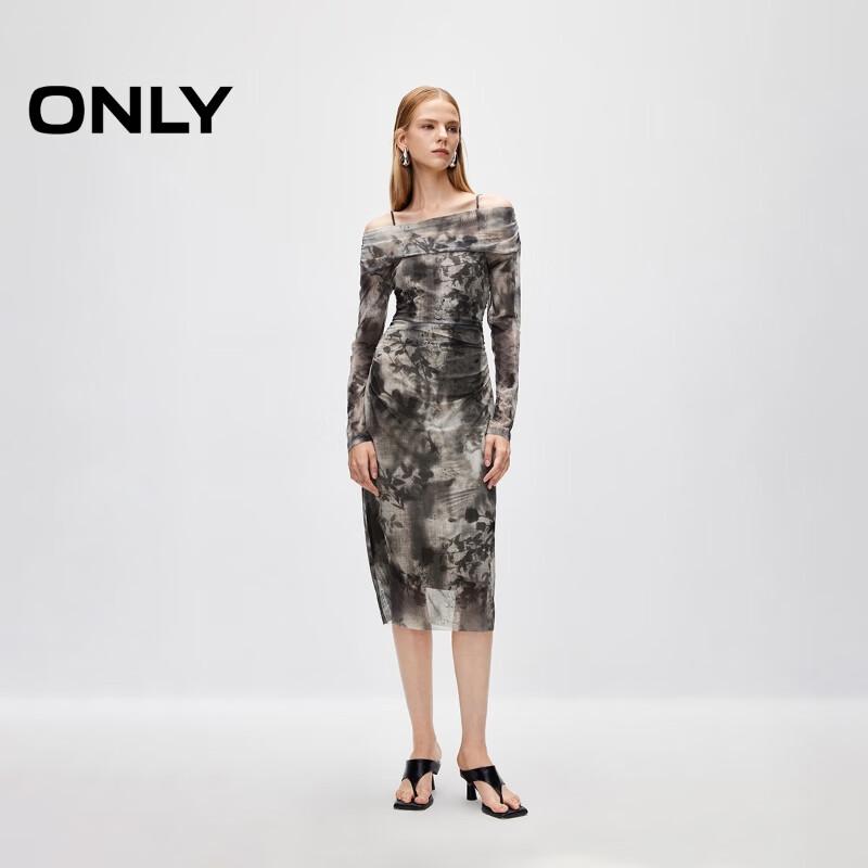 ONLY Women's Elegant Smudged Print Mid-Length Long-Sleeve Dress