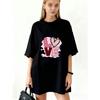 Oversized T Shirt Black Love Heart Pattern And Text For Casual Wear