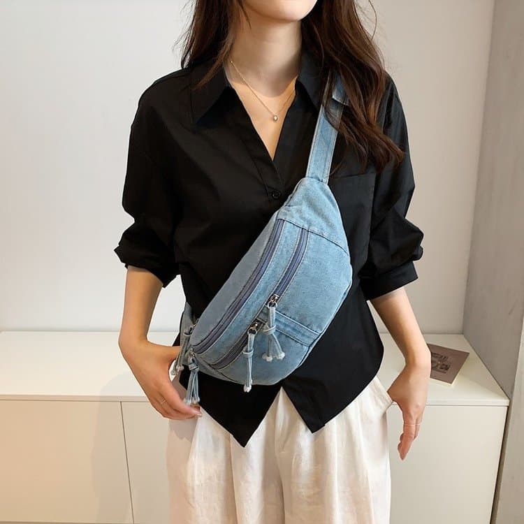 Borsa pettorale in denim lavato retrò americano