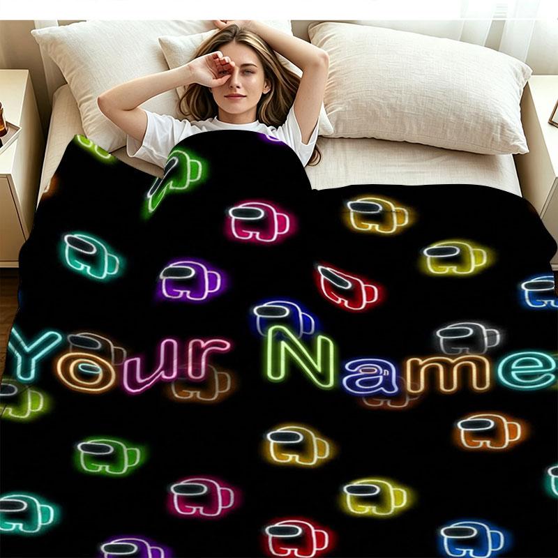 1PC Among Us Custom Name Patterned Flannel Blanket Suitable For All Seasons for Home Decor Warmth and Comfort Gifts Holiday Present