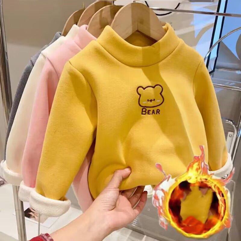 Warm Cozy Children Fleece Lined Base Layer Animal Sweatshirt Autumn Winter Girls Cute Outerwear Clothes