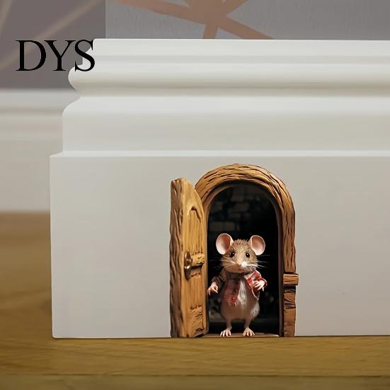 3D Mouse Hole Stickers Christmas Cute Break?Through Wall Decals, Self?Adhesive Animal Decor Stickers, DIY for Living Room Entryway Kids