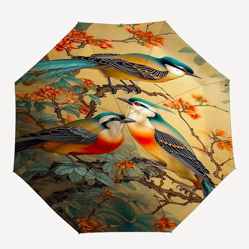 

1pc Birds FlowersOpen/Close Umbrella-Windproof, Compact Travel Umbrella, Sturdy 8-Rib Shaft, Outdoor Accessory, 1085