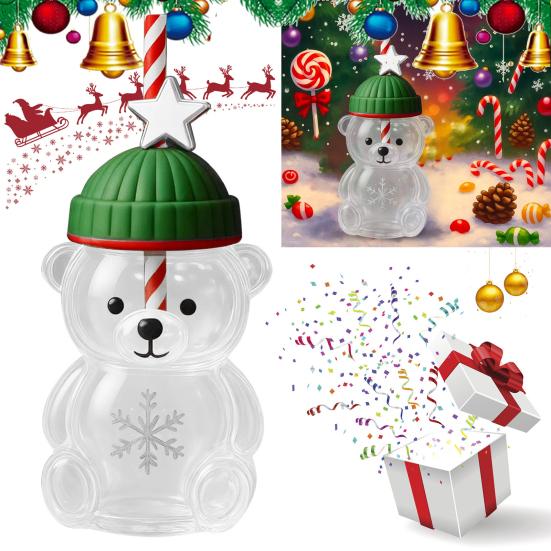 Yousheng Bear-Shaped Glass Cup with Lid And Straw Clear Beverage Mug Honey Bear Straw Cup for Cold Drinks Coffee Beer Wine Cocktails