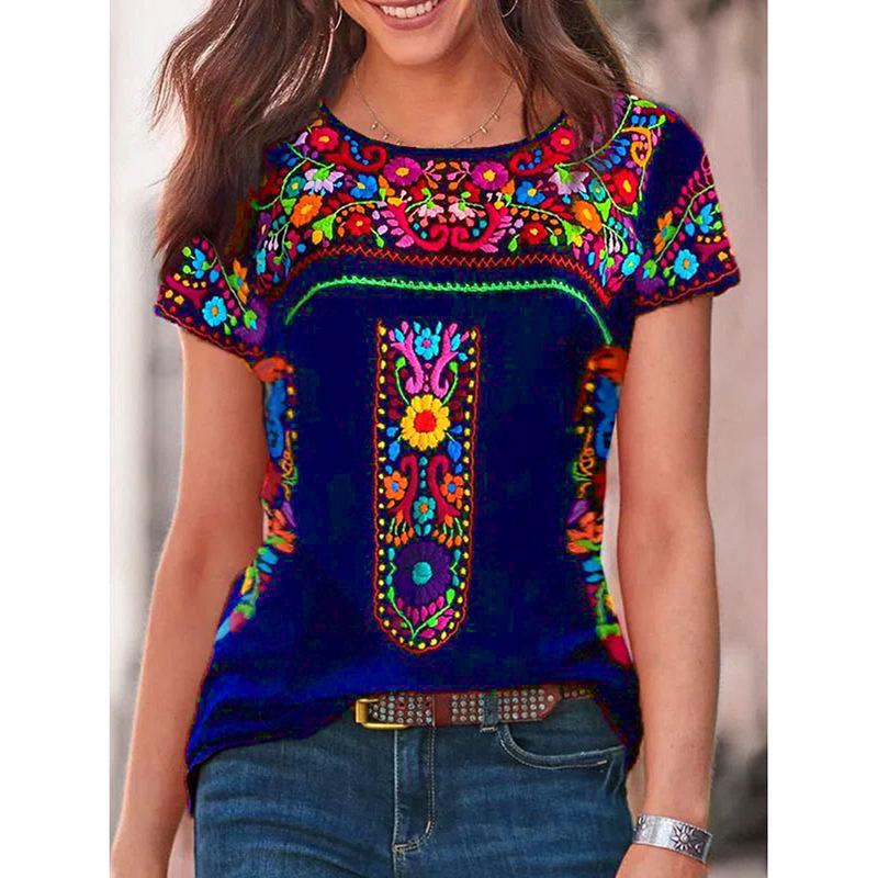 Printed T-shirt Summer New Women's Fashion Round Neck Short Sleeve Top