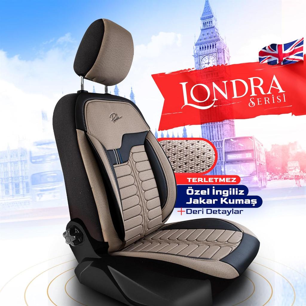 LONDON SERIES BRITISH SPECIAL JACQUARD FABRIC CAR SEAT COVER Beige Black Breathable Fabric