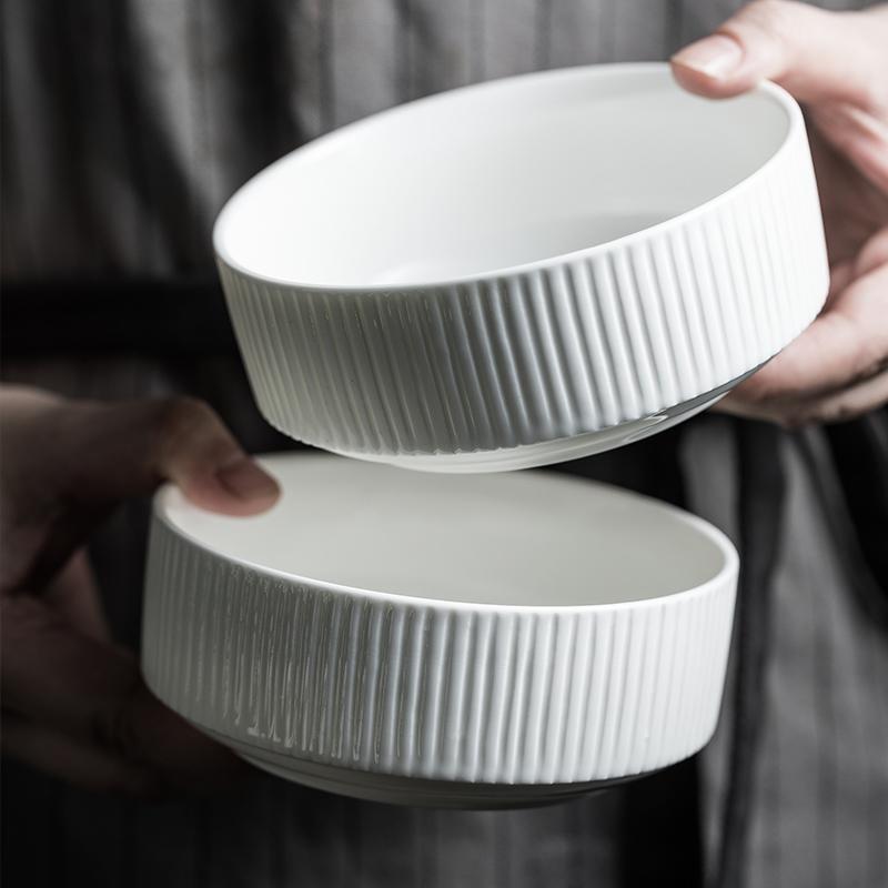 Keramik Weiß Schüssel mit geradem Rand Reisschüssel Nudelschüssel Kleine Suppenschüssel Neu Modern Schlicht Haushaltsschüssel Nudelschüsseln