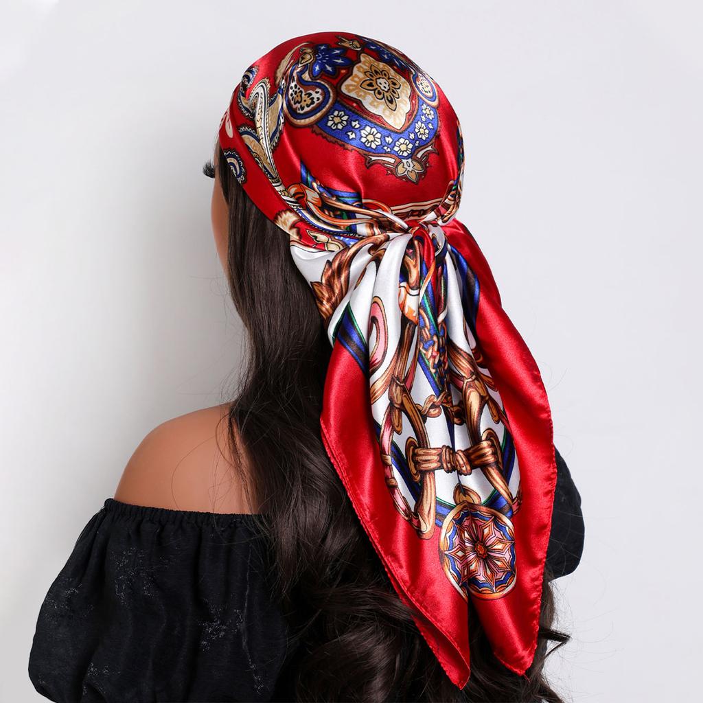 Hair Scarf Women Luxury  Square Silk Foulard Satin Bandana Summer Soft Neckerchief Hijab Head Scarves For Ladies