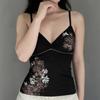 Women Summer V Neck Spaghetti Strap Floral Retro Print Slim Fit Camisole Top