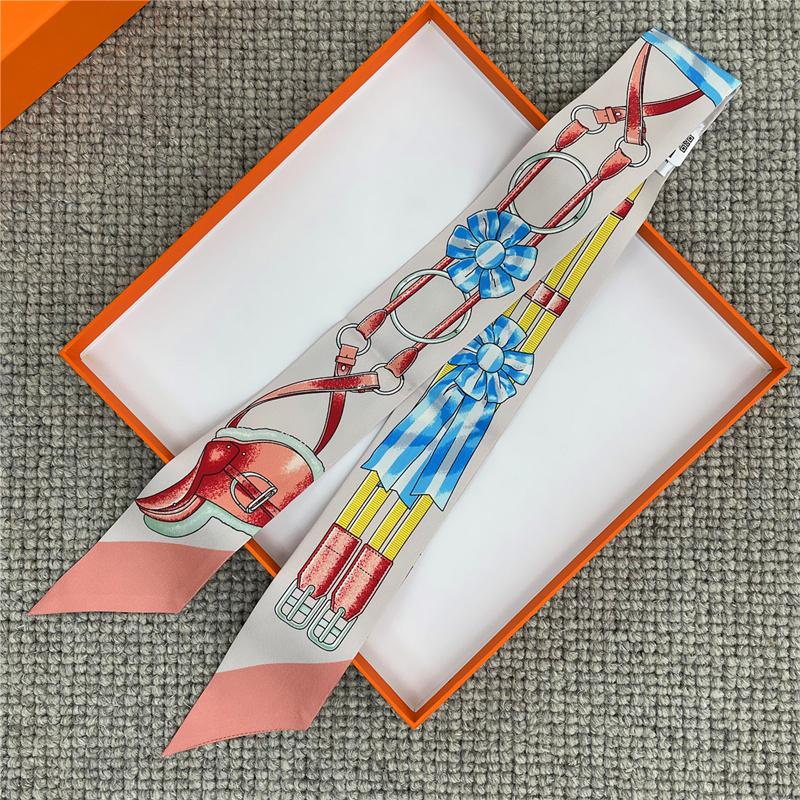 POBING Animals Print 18m/m Twill Silk Scarves Women Luxury Brand Scarf Bag Ribbons Tie Head Scarf Small Long Skinny Scarf 86*5CM