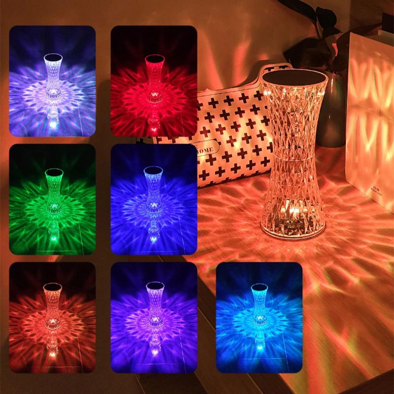 Lampada da tavolo a forma di diamante da 1/2 pezzi, 16 colori, telecomando touch, lampada da tavolo in cristallo, ricaricabile tramite USB, scrivania in acrilico, luce LED per atmosfera