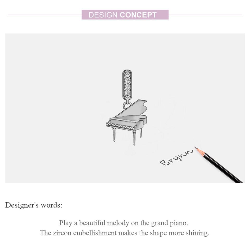 Bamoer 925 Sterling Silver Shiny Cubic Zirconia Grand Piano Charm Pendant for Original 3mm Bracelets & Necklaces