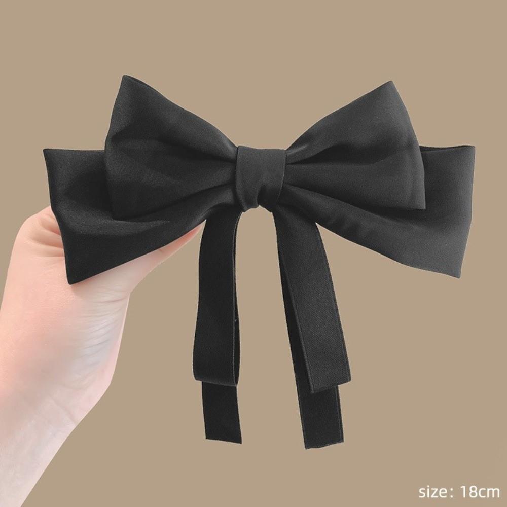 2pcs Long Tassel Ribbon Bow Headband Elegant Solid Color Girls Hair Accessories Double Layer Ribbon Bow Hair Clip чёрный