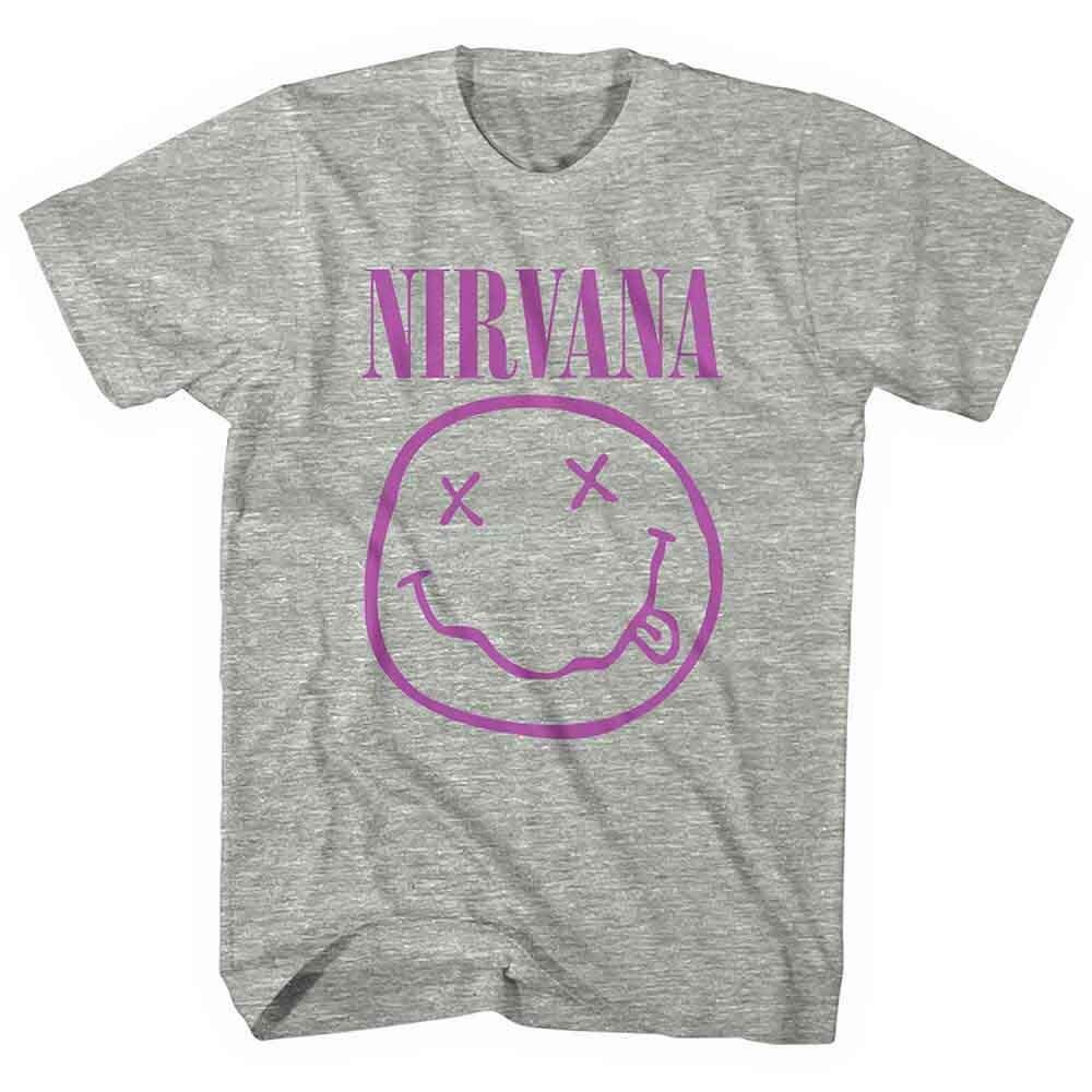 Nirvana Purple Happy Face T-Shirt Grey New Unisex T-Shirt L