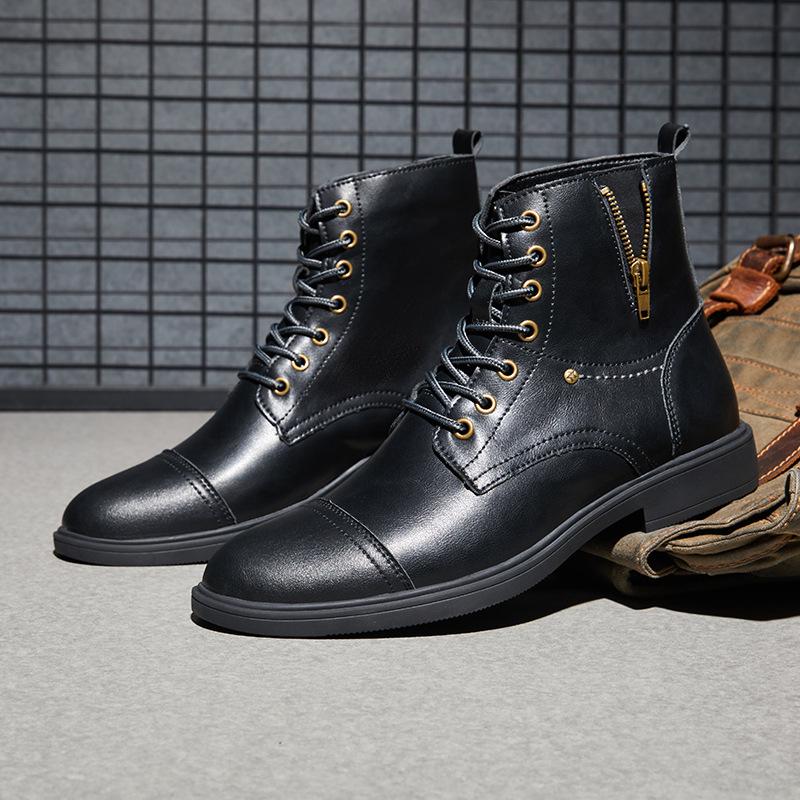 Men's British Style Winter Leather High-Top Boots for Casual Outdoor Workwear