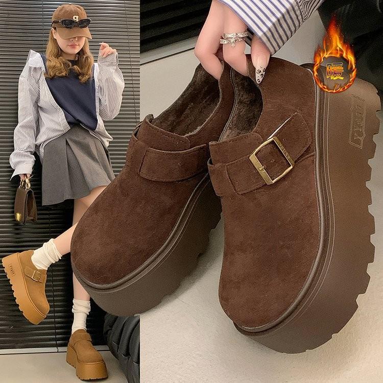

Thick-soled heightening women s shoes, new winter velvet warm snow boots, small loafers cotton shoes 35 темно-коричневого