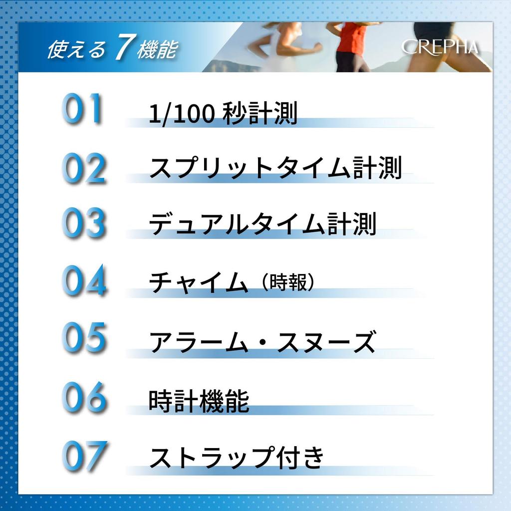 CREPHA Digital Stopwatch with Lap and Black Display TE-S320-BK Alarm, Timer,