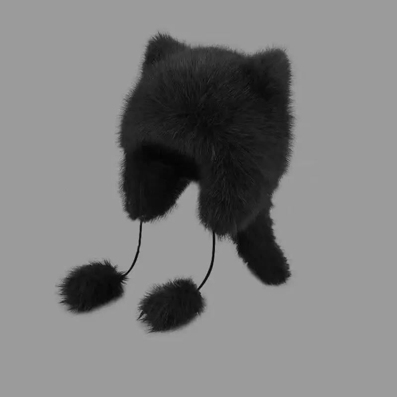 New Thickened Winter Hats For Women Keep Warm Windproof Furry Trapper Hat With Cute Tail Ear Protectors Bomber Hat Winter