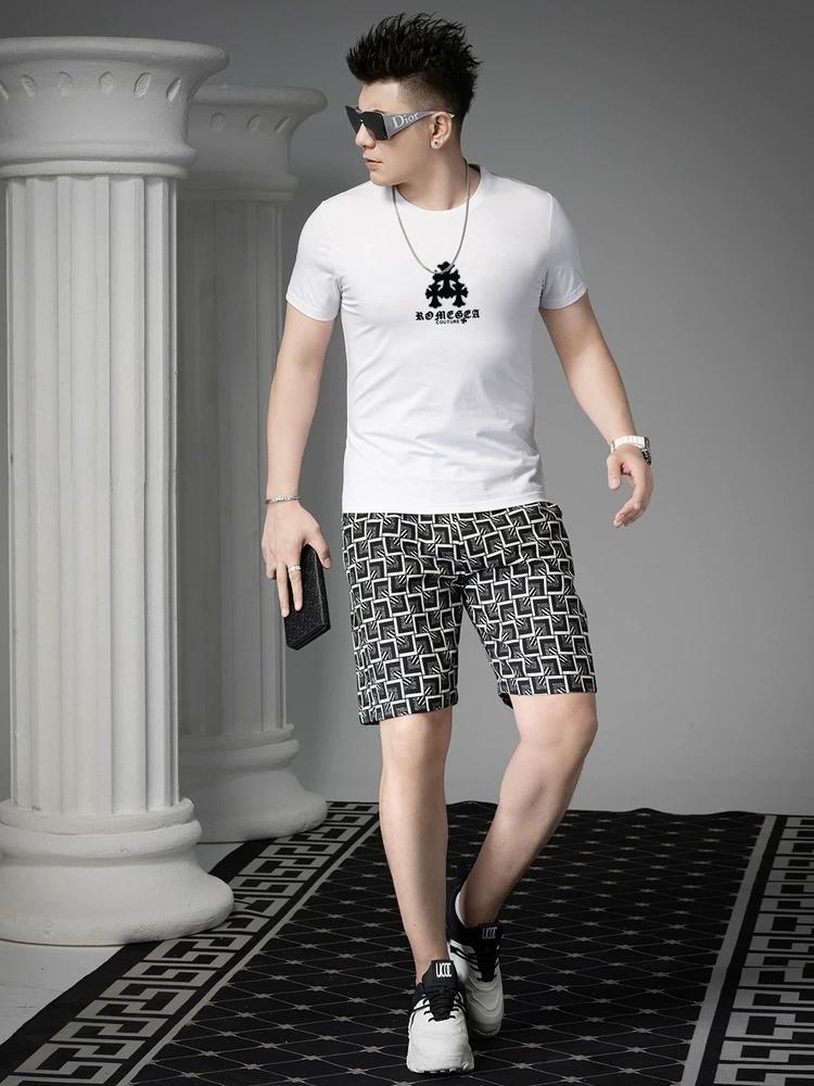 European Style 2025 New Round Neck Short-Sleeve T-Shirt for Men, Summer Trendy Brand Printed Casual Top, Slim Fit Half-Sleeve Tee