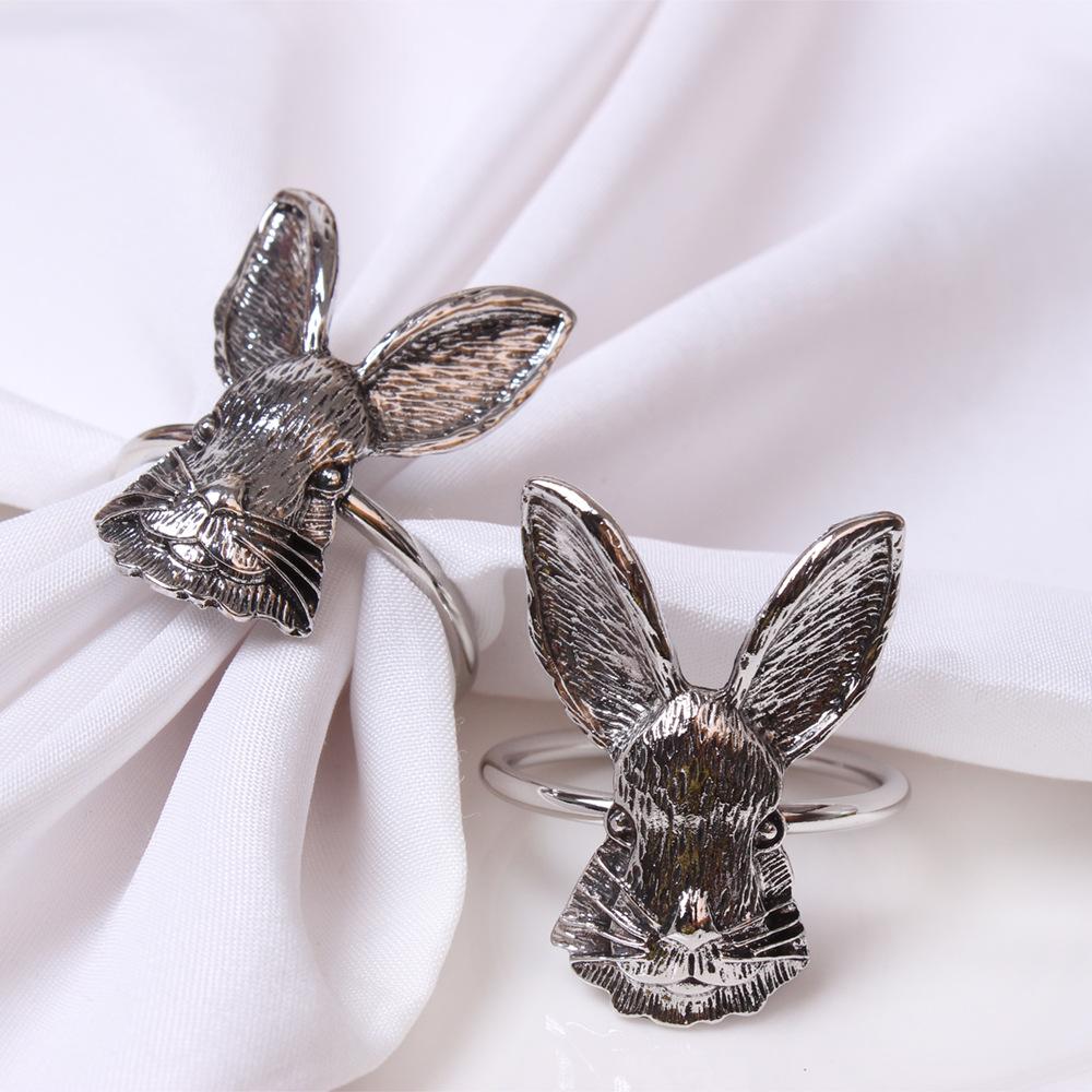6pcs/lot Thanksgiving Alloy Bunny Napkin Ring Easter Antique Gold Bunny Head Napkin Button Napkin Ring